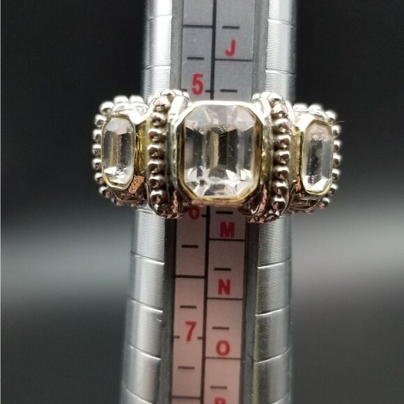 Vintage! 14k gold nugget encrusted in band Glass crystal size 5.5 luxury. R101 - Picture 1 of 6